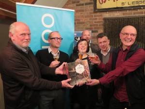 2016.11.28 de drie auteurs van de cafébox, met minister Weyts, Danny Van Assche en uitgever Lieven Defour.